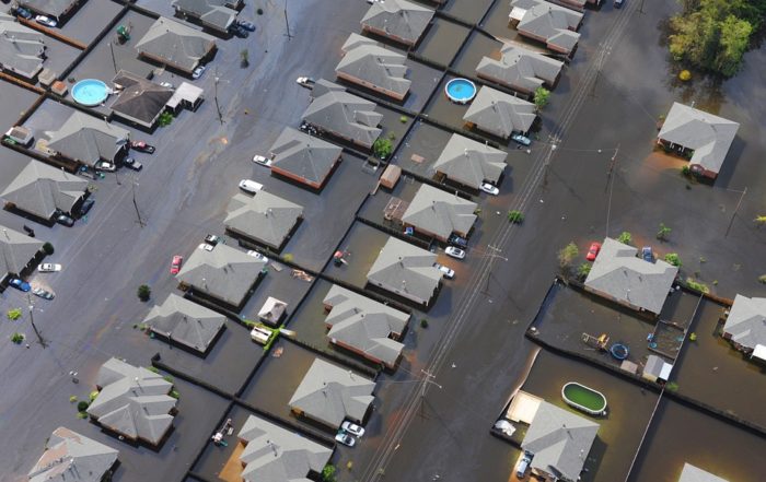 Arial view of a flooded residential area