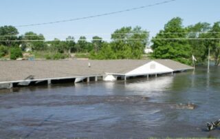 Building almost under water during flood
