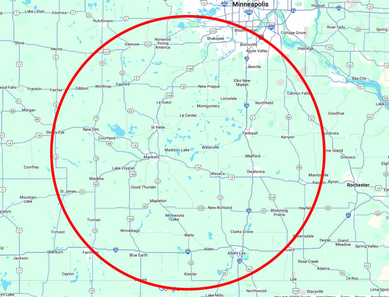 Premiere-Restoration-Service-Map Disaster and Emergency Restoration Based in Mankato, MN